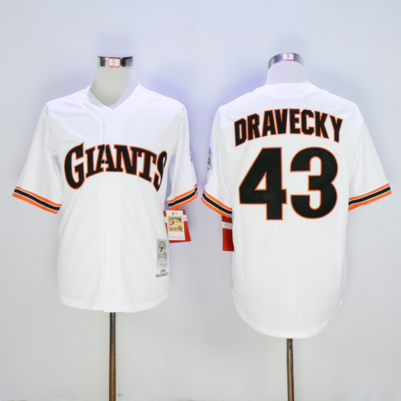 Men San Francisco Giants 43 Dravecky White Throwback 1989 MLB Jerseys